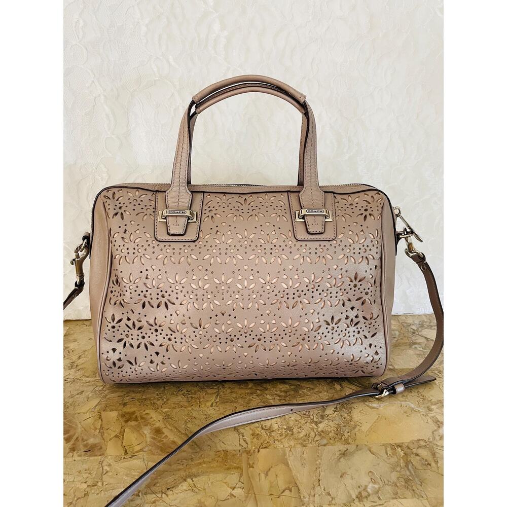 Coach F27392 Taylor lace laser cut Eyelet Satchel /Shoulder Bag Putty Grey